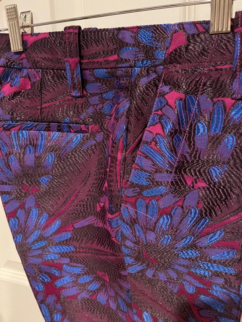 J.Crew Size 0 Purple Blue Floral Jacquard Brocade Ankle Pants Trousers